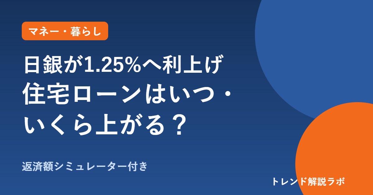 日銀が1.25%へ利上げ｜住宅ローンはいつから・いくら上がる？返済額シミュレーター付き