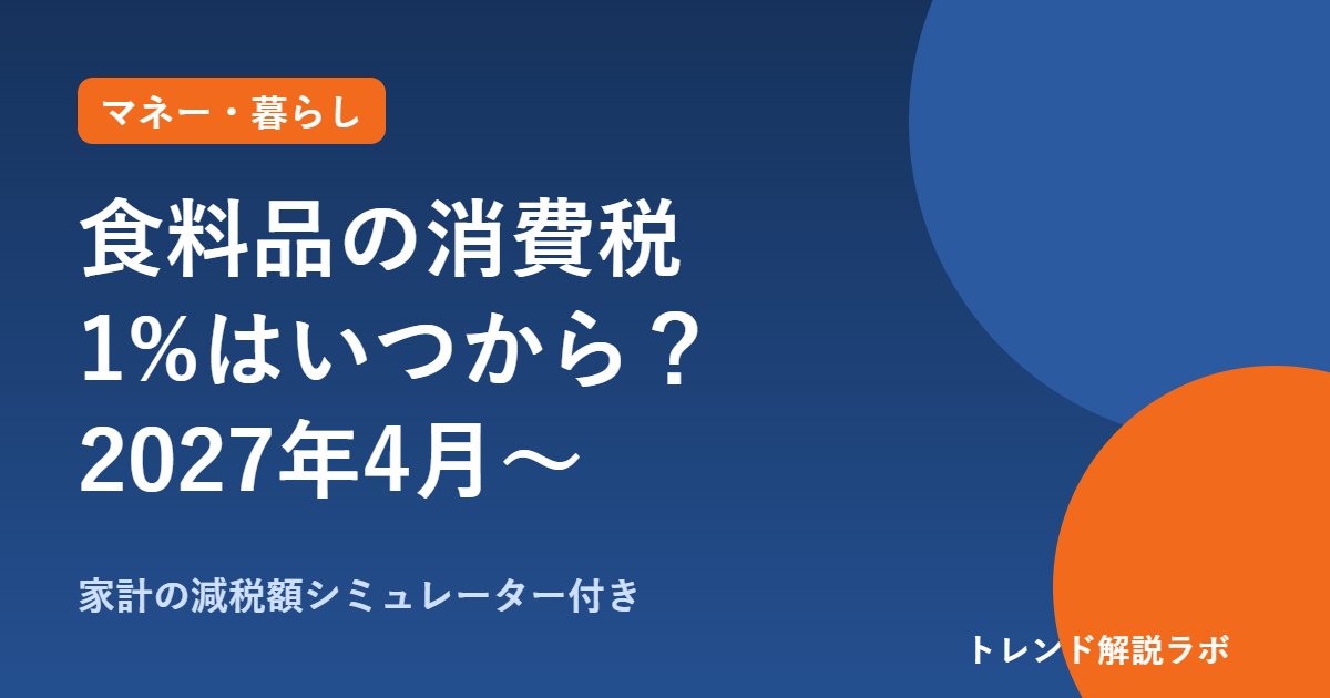 食料品の消費税1%はいつから？2027年4月から2年間｜家計の減税額【計算ツール付き】