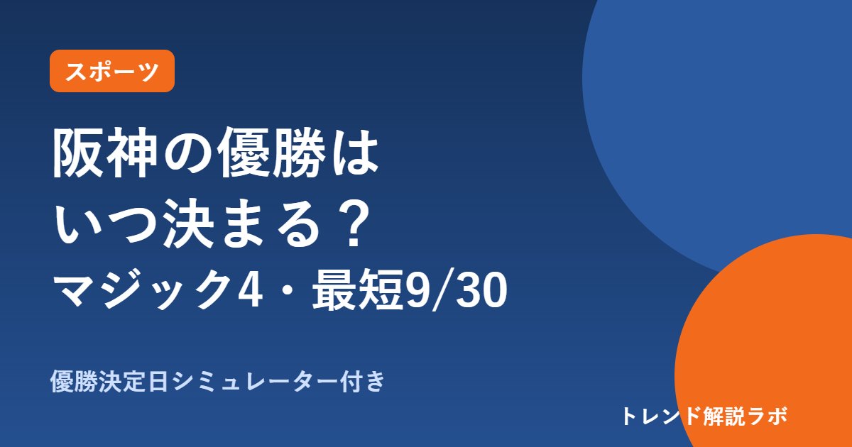 阪神の優勝はいつ決まる？マジック4で最短9月30日、残り日程と条件【優勝日シミュレーター付き】