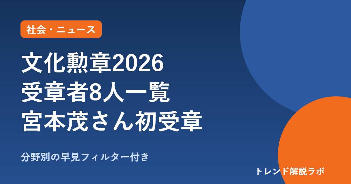 文化勲章2026受章者8人一覧｜宮本茂さんがゲーム界初、硤合憲三さんも【分野別フィルター付き】
