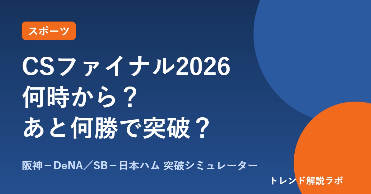 CSファイナル2026は何時から？10/14開幕、阪神−DeNA・ソフトバンク−日本ハム【突破シミュレーター付き】