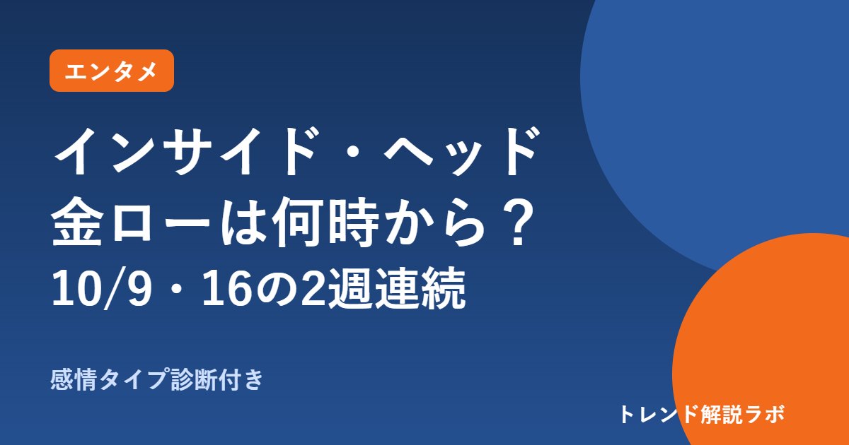 インサイド・ヘッド金ローは何時から？10/9・16の2週連続、2は地上波初【感情タイプ診断付き】