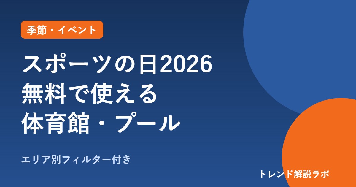 スポーツの日2026の無料開放はどこ？10/12、体育館・プールの都市別一覧と持ち物【エリア別フィルター付き】